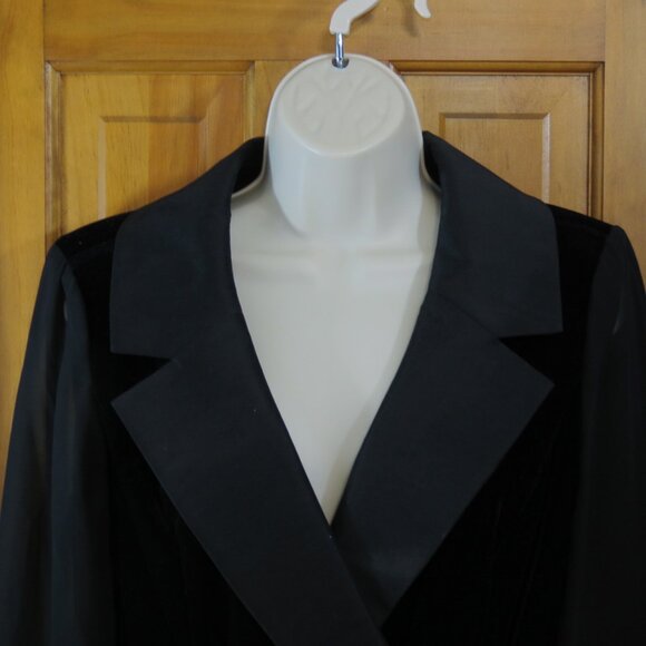 Alex Evenings Black Velvet Top Sheer Sleeve Evening Cocktail Large Petite - Picture 2 of 8